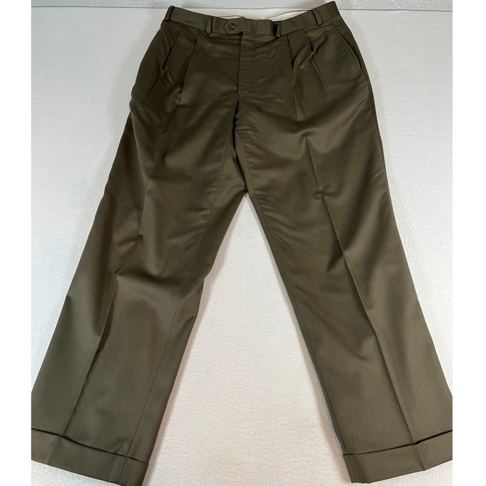 Lauren Ralph Lauren Dress Pants Mens 36x29 Olive Brown EUC Wool Pleated Vintage